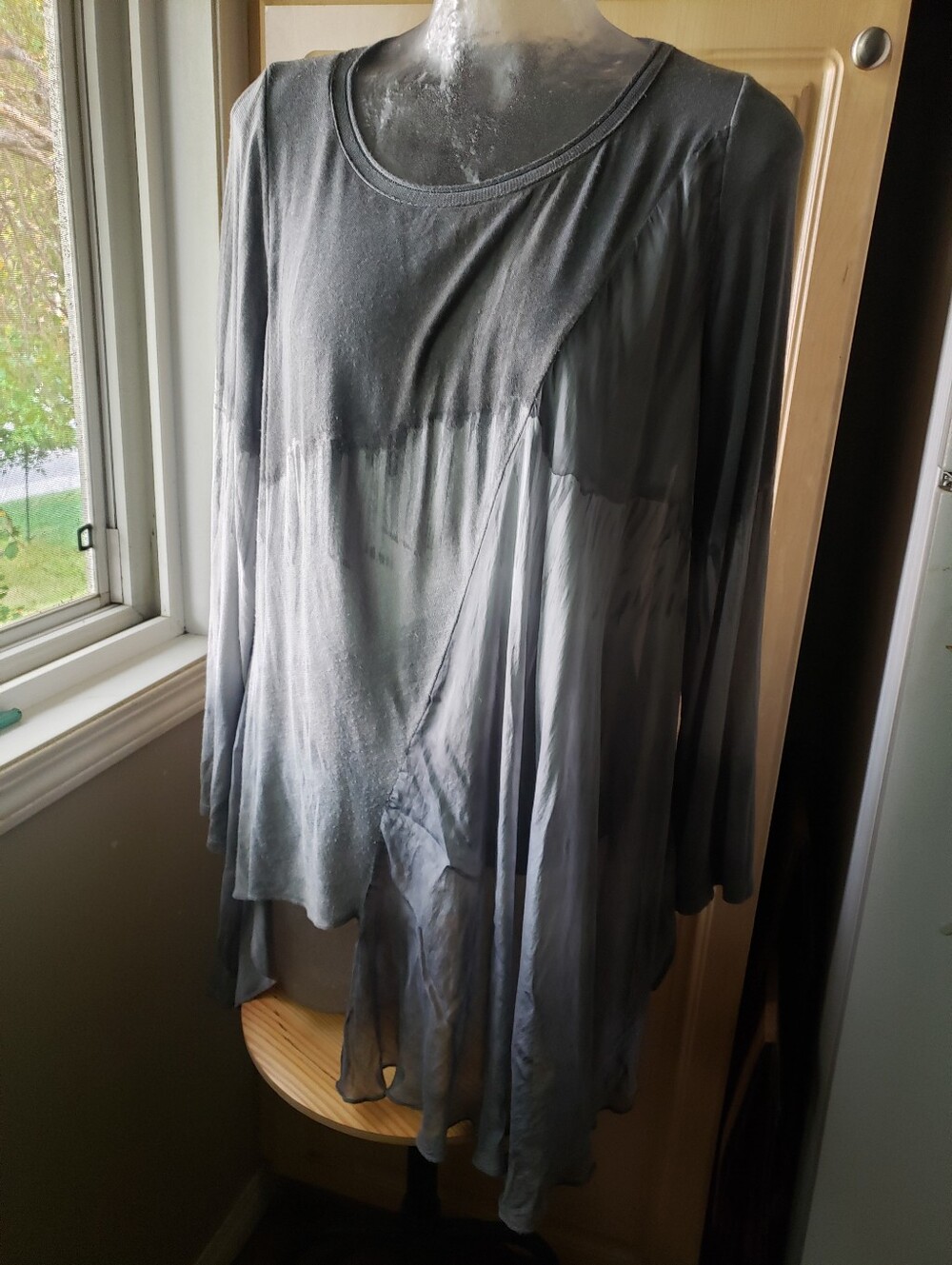 Bella Amore Silk Slate Gray Layered Long-Sleeve Dress